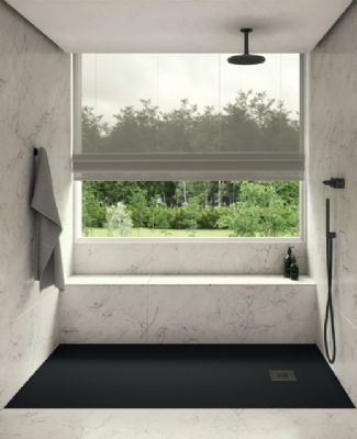 OMS MATT MIDNIGHT BLACK SLATE EFFECT 1000mm x 1000mm x 27mm SQUARE SHOWER TRAY with STAINLESS STEEL GRID, PUL_10_10_NE OMS MATT MIDNIGHT BLACK SLATE EFFECT 1000mm x 1000mm x 27mm SQUARE SHOWER TRAY with STAINLESS STEEL GRID, PUL_10_10_NE
